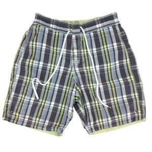 Tailor Vintage Swim Trunks Medium Reversible Green Gray Plaid Drawstring Waist